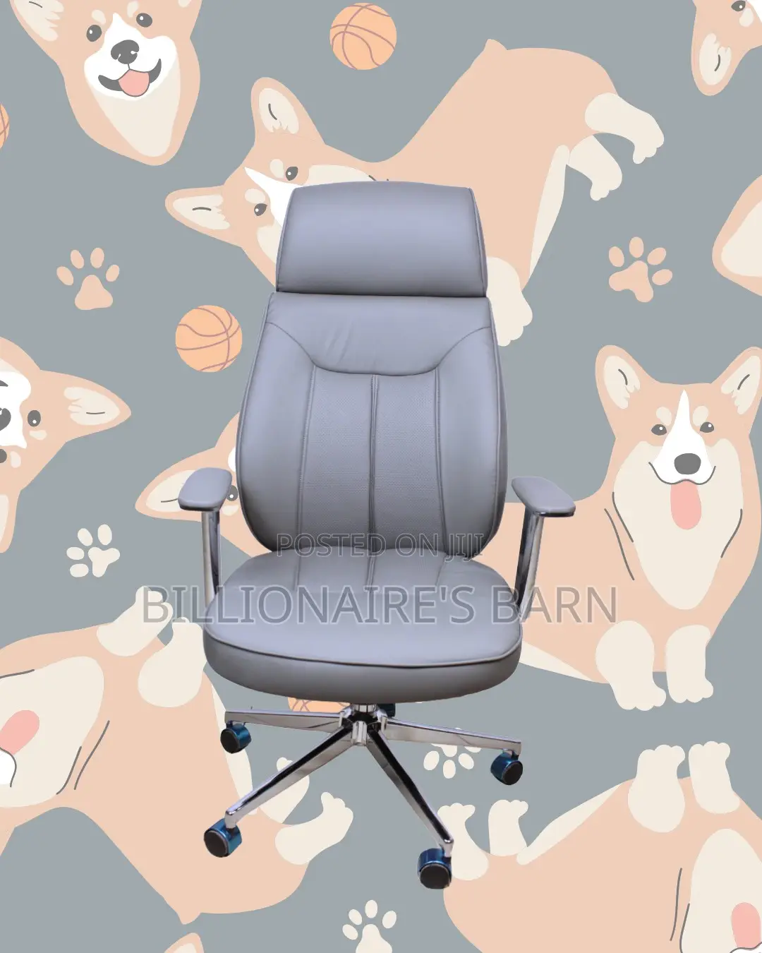 Space-Saving Grey Executive Leather Office Chair | Lumbar Support