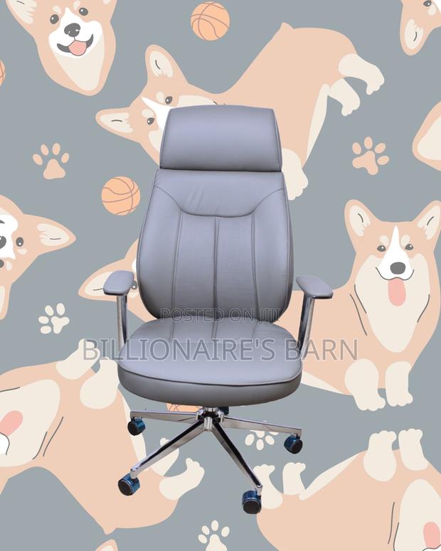 Space-Saving Grey Executive Leather Office Chair | Lumbar Support - thumbnail 2