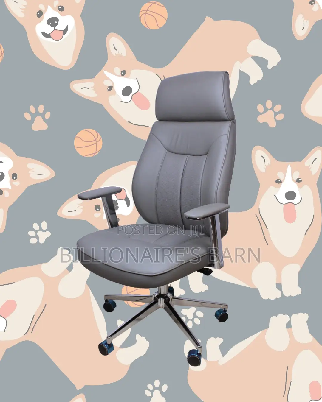 Space-Saving Grey Executive Leather Office Chair | Lumbar Support