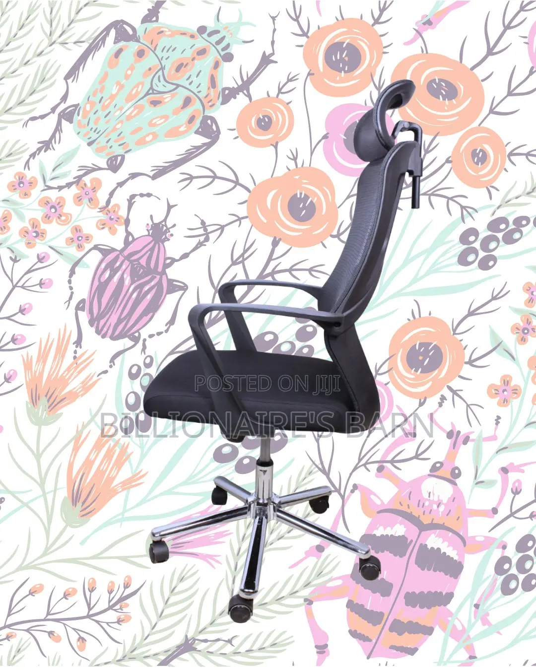 Quiet-Roll High Back Mesh Office Chair — Strong Stable Base
