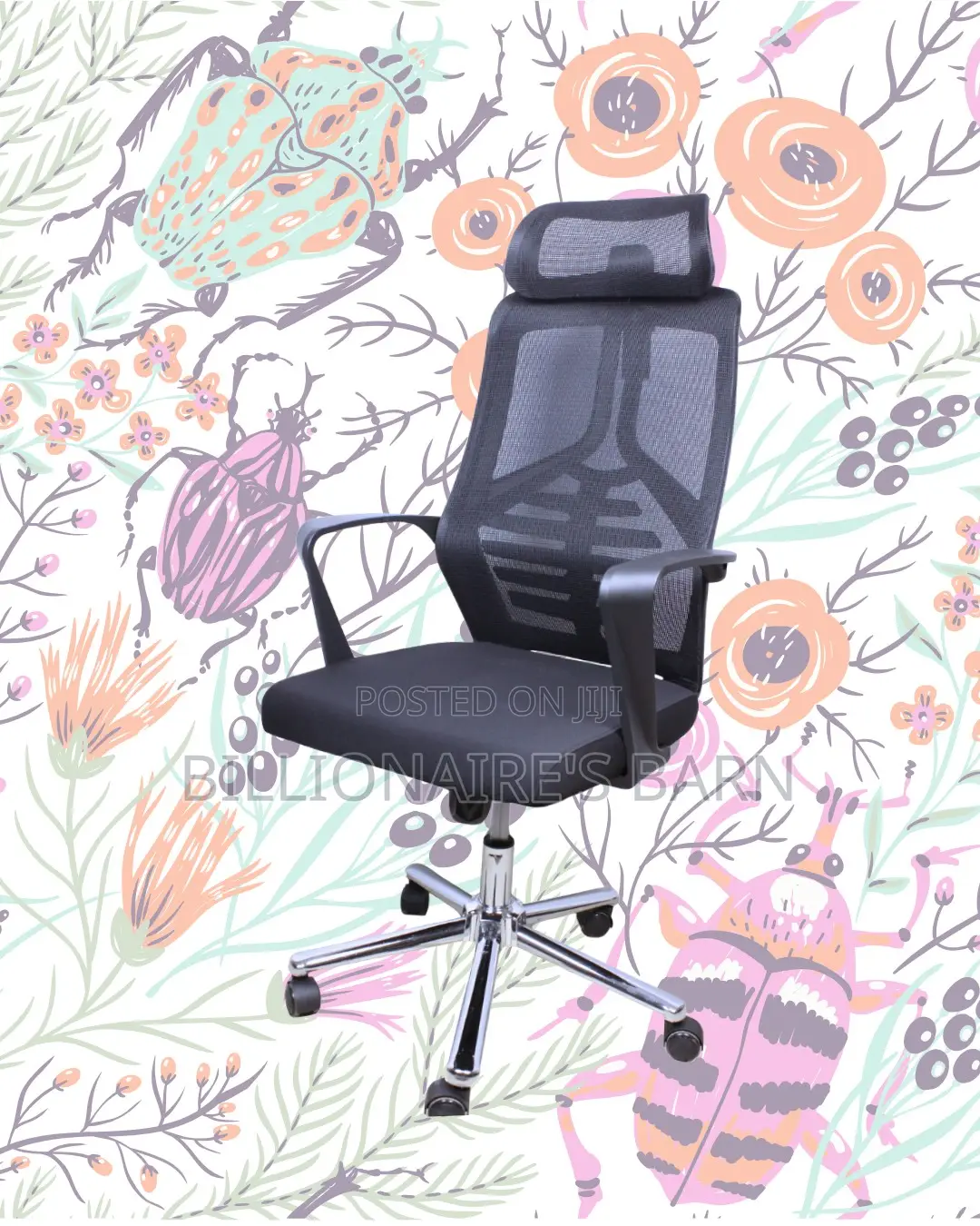 Quiet-Roll High Back Mesh Office Chair — Strong Stable Base