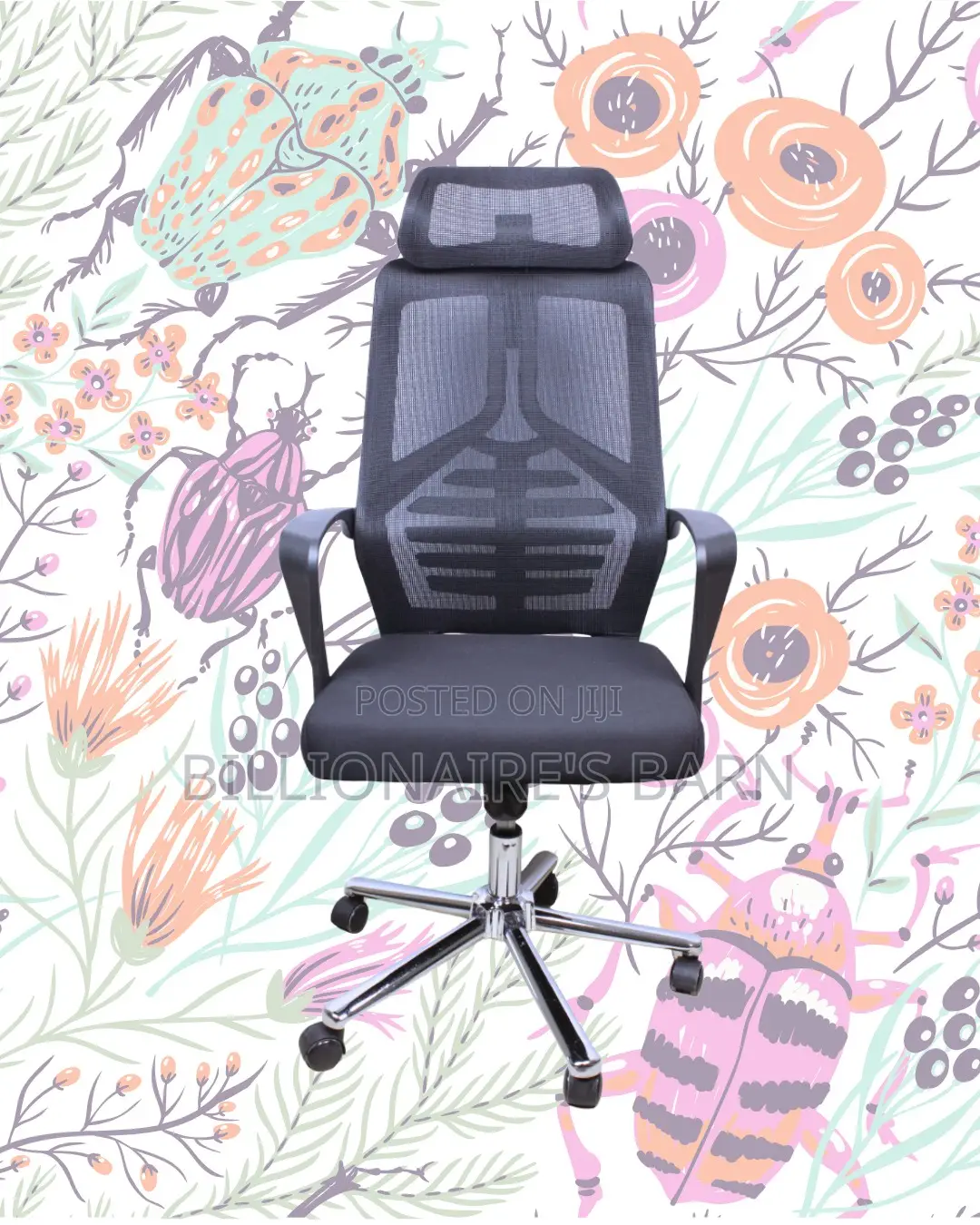 Quiet-Roll High Back Mesh Office Chair — Strong Stable Base