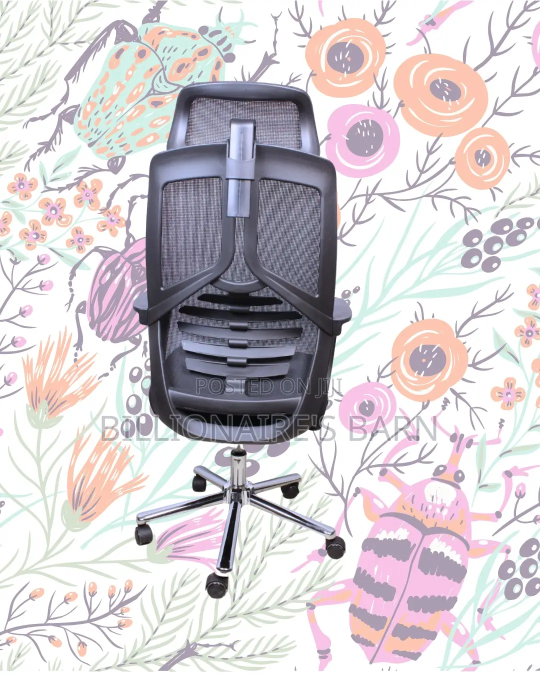 Quiet-Roll High Back Mesh Office Chair — Strong Stable Base
