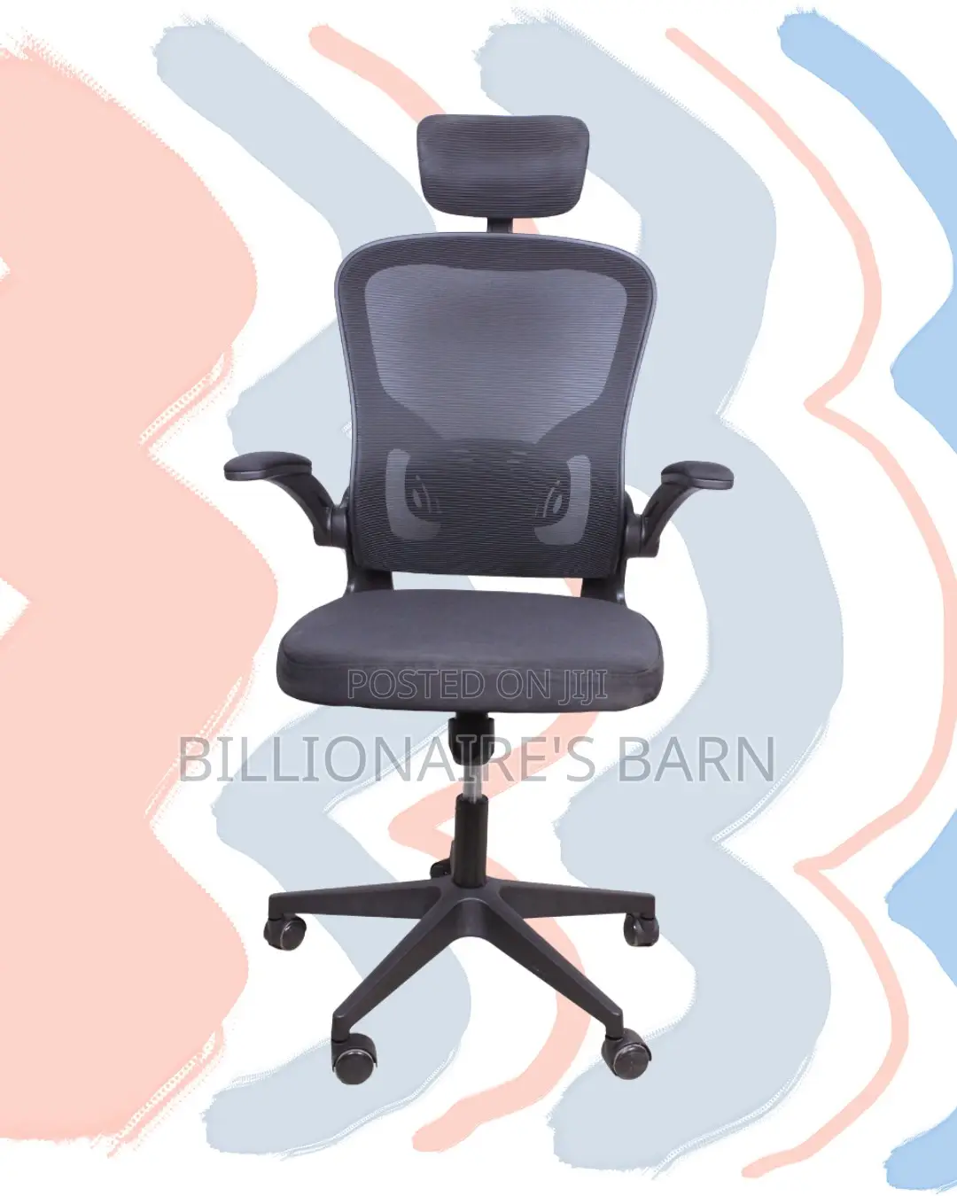 High-Back Grey Ergonomic Office Chair | Padded Armrests