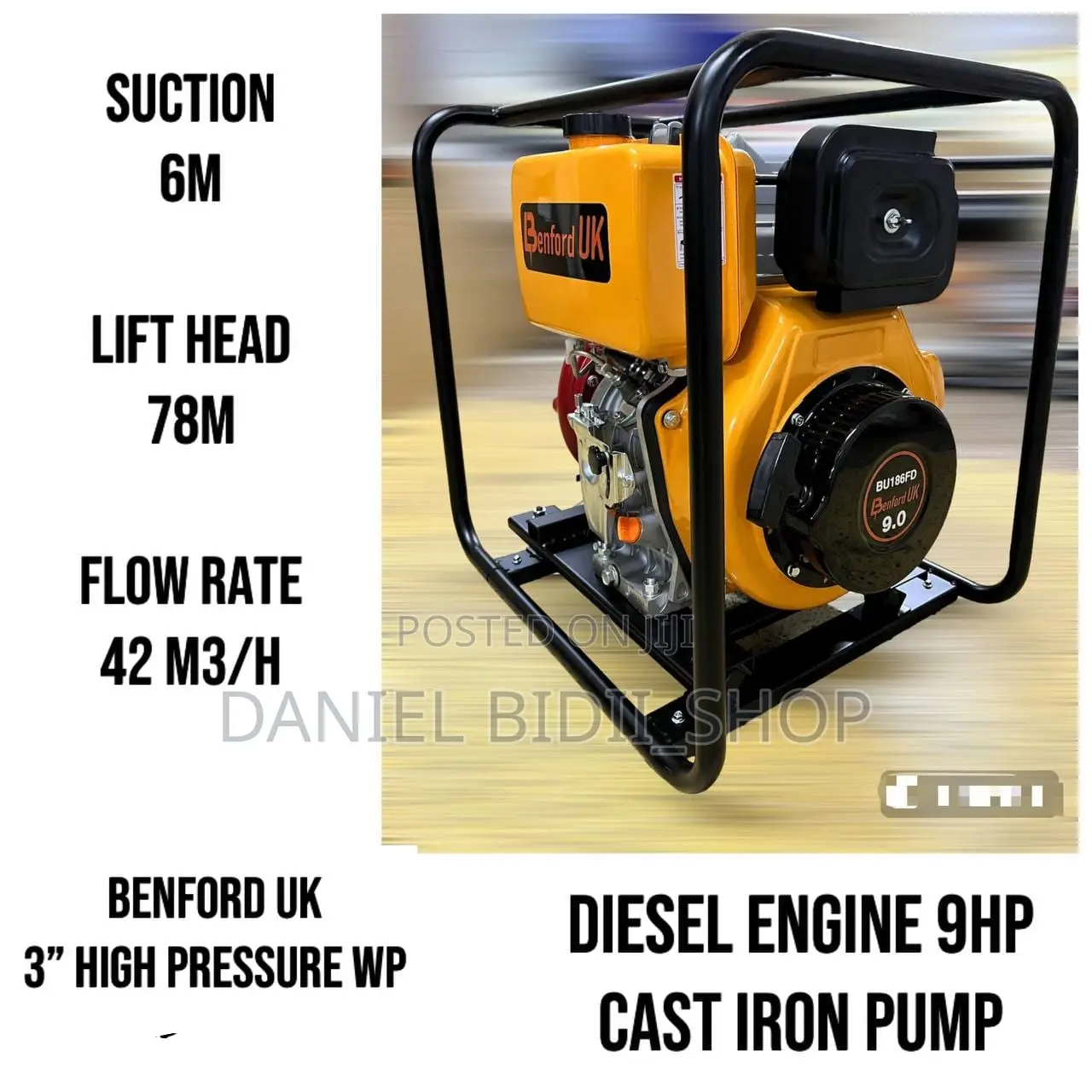 Benford Diesel Waterpump 9hp Cast Iron 78mtrs 3inch