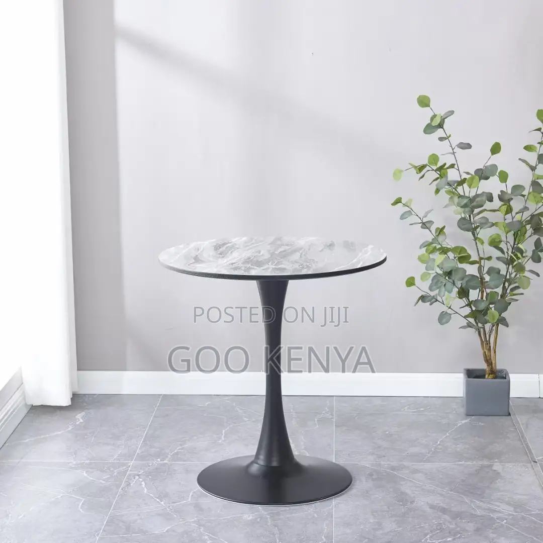 Home Table; Round Marble-Top Coffee Table With Durable Metal Base