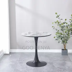 Home Table; Round Marble-Top Coffee Table With Durable Metal Base