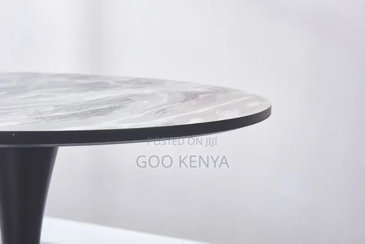 Home Table; Round Marble-Top Coffee Table With Durable Metal Base