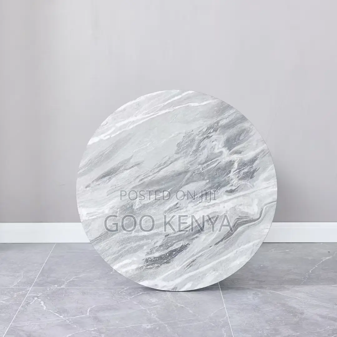 Home Table; Round Marble-Top Coffee Table With Durable Metal Base