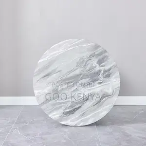 Home Table; Round Marble-Top Coffee Table With Durable Metal Base