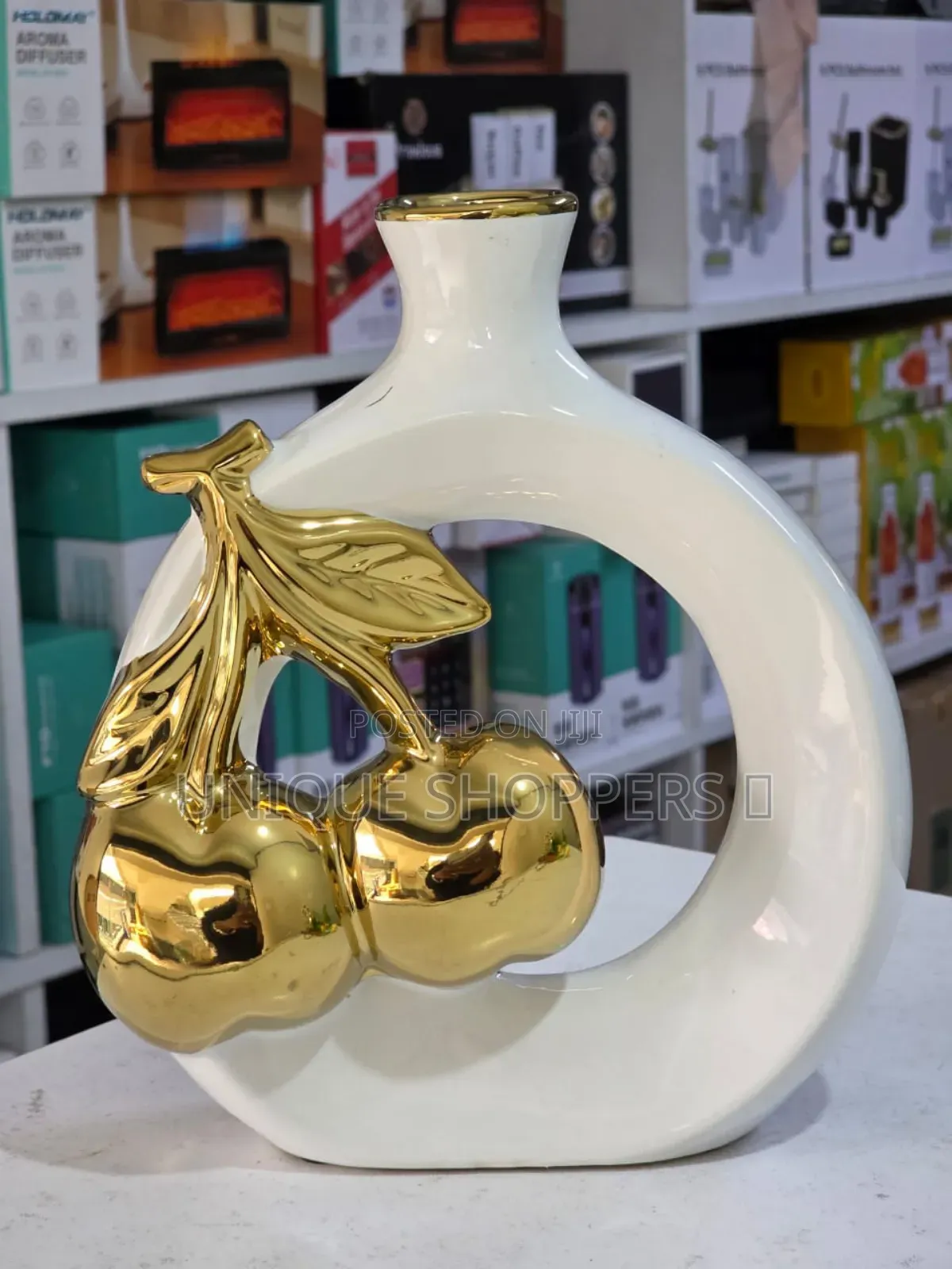Modern Ceramic Vase With Golden Cherry Design*