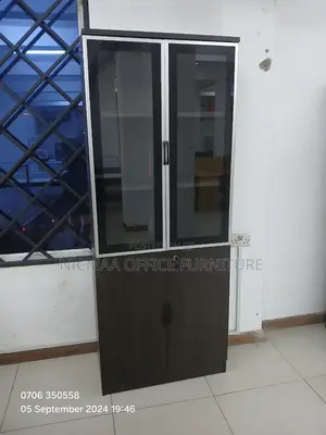 2-Door Elegant Glass Wood Storage Cabinet