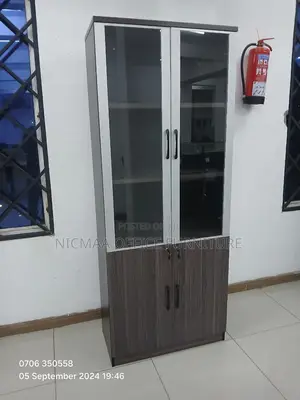 2-Door Elegant Glass Wood Storage Cabinet