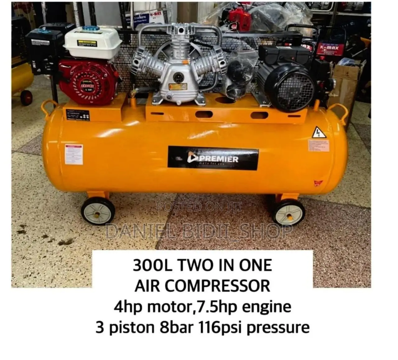 300ltrs 2in1 Electric And Petrol Air Compressor 7.5hp