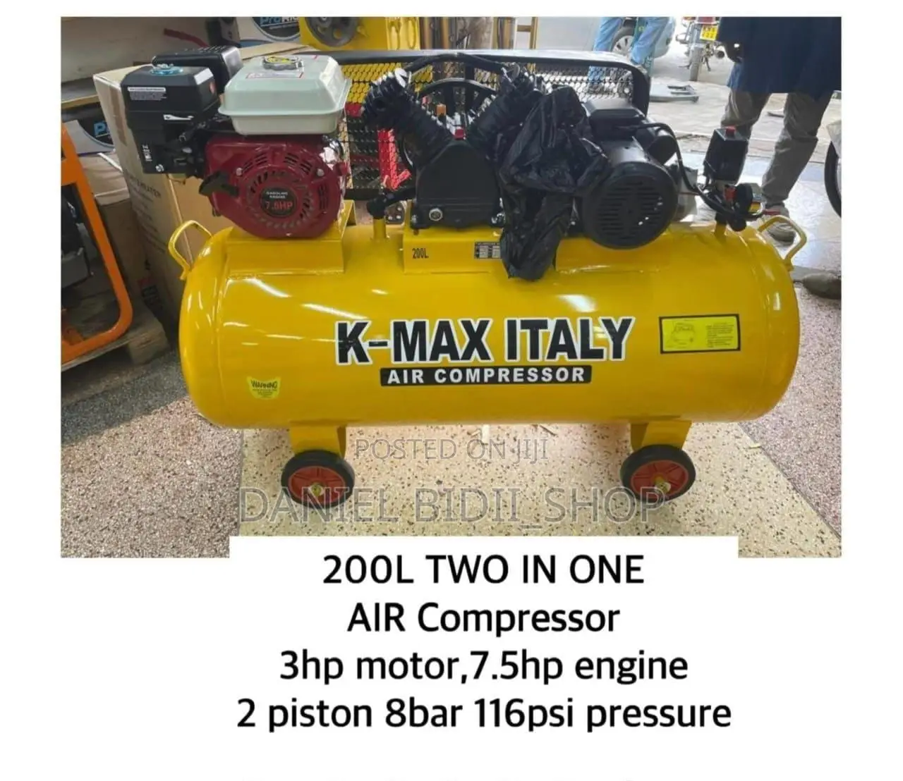 Petrol And Electric Kmax Italy Air Compressor 200ltr 7.5hp