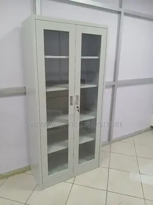 Tall Metal Filling Cabinet With Glass Doors