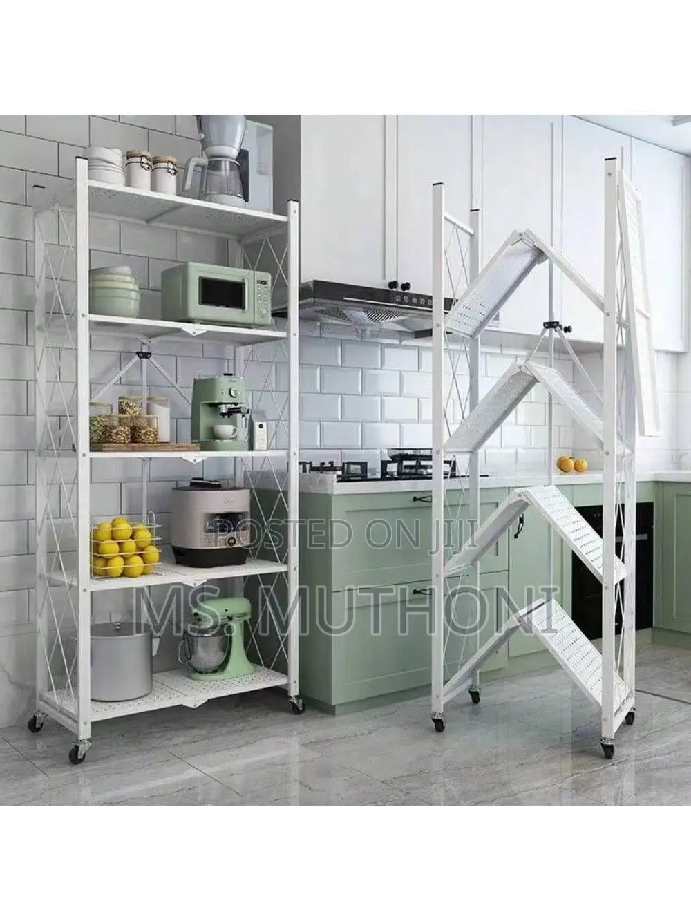 White 5 Tier Foldable Movable Metallic Storage Rack*