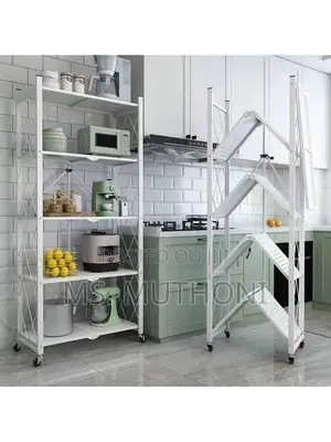 White 5 Tier Foldable Movable Metallic Storage Rack*