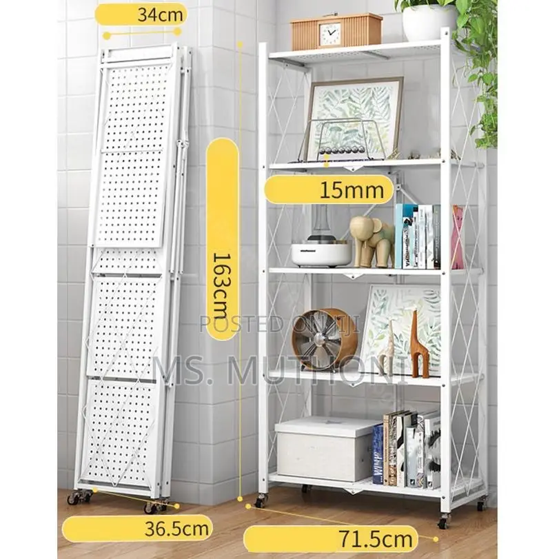 White 5 Tier Foldable Movable Metallic Storage Rack*