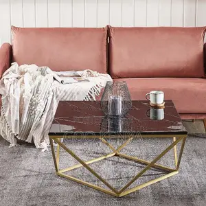 Home Table; Designer Square Coffee Table With Gold Metal Stand