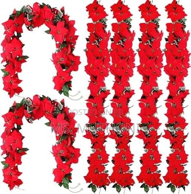 2m Christmas Poinsettia Garland - thumbnail 2