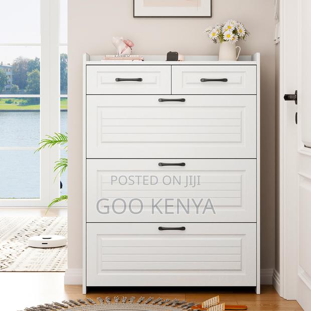 Home Cabinet; Space-Saving White Flip-Off Shoe Storage Unit - main view
