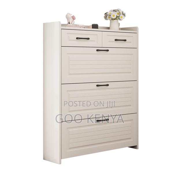 Home Cabinet; Space-Saving White Flip-Off Shoe Storage Unit - thumbnail 2