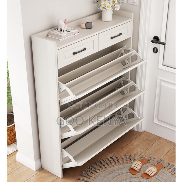 Home Cabinet; Space-Saving White Flip-Off Shoe Storage Unit - thumbnail 4
