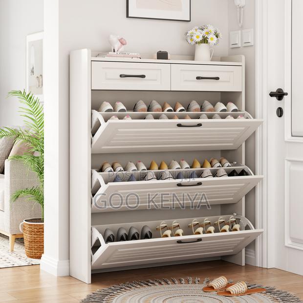 Home Cabinet; Space-Saving White Flip-Off Shoe Storage Unit - thumbnail 6