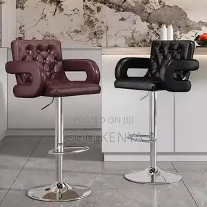 Home Bar Stool; Modern Counter Stool With Leather Seat and Arm Support