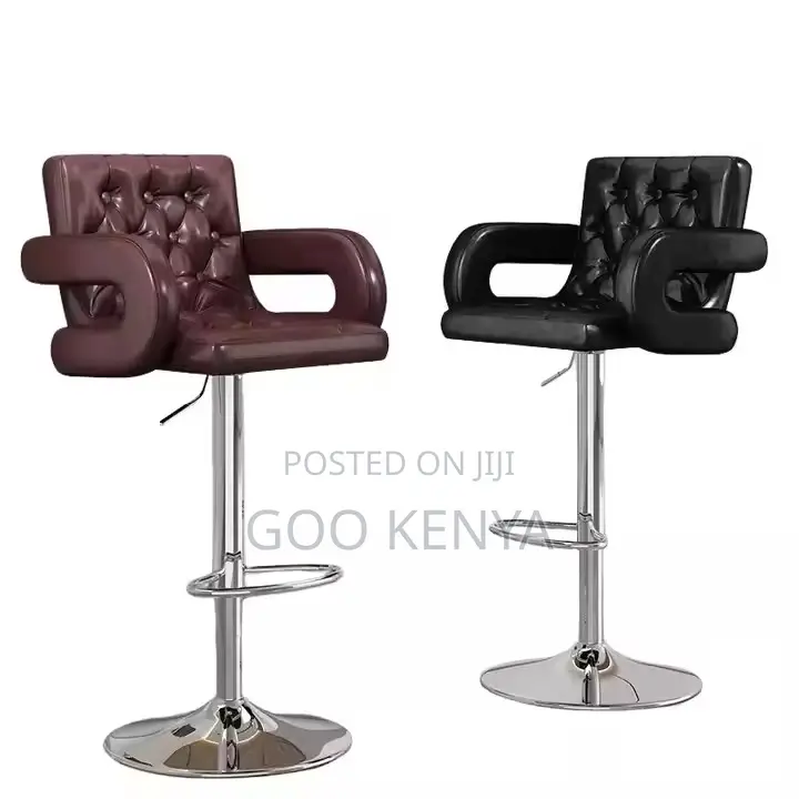Home Bar Stool; Modern Counter Stool With Leather Seat and Arm Support
