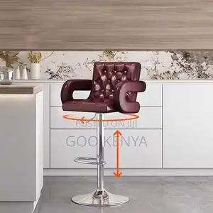 Home Bar Stool; Modern Counter Stool With Leather Seat and Arm Support