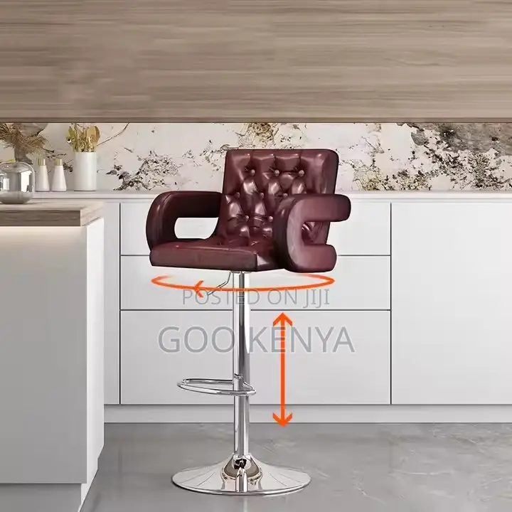 Home Bar Stool; Modern Counter Stool With Leather Seat and Arm Support