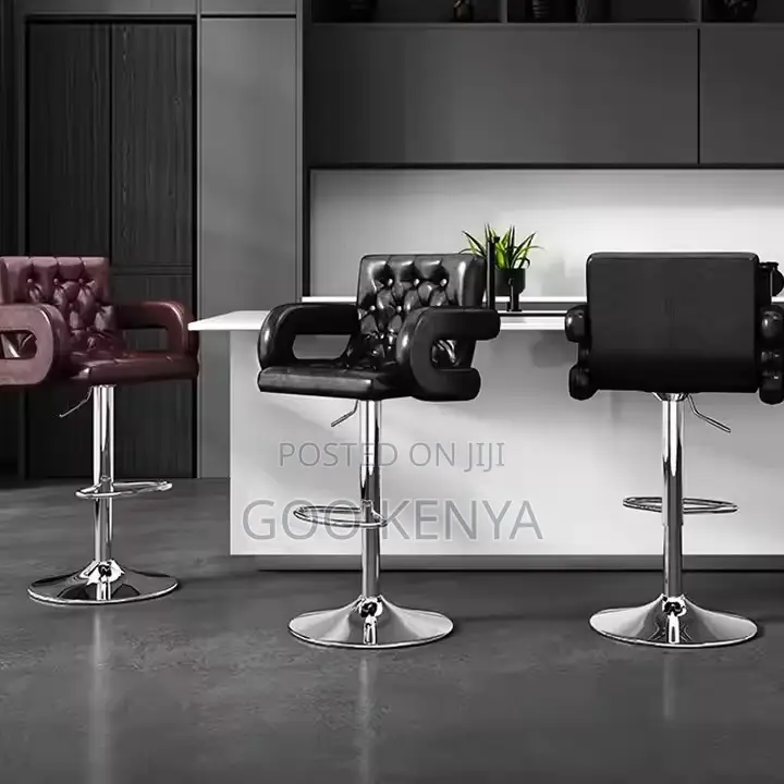 Home Bar Stool; Modern Counter Stool With Leather Seat and Arm Support