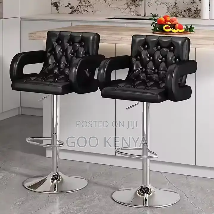 Home Bar Stool; Modern Counter Stool With Leather Seat and Arm Support