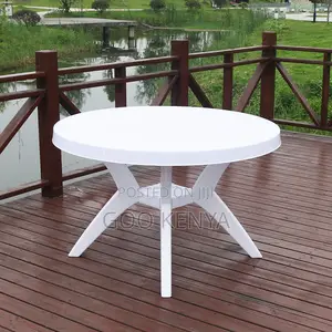 Outdoor Table; Weather-Resistant White Round Outdoor Table