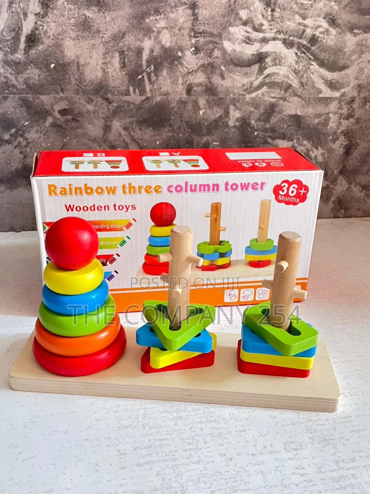 Wooden Rainbow 3 Column Tower