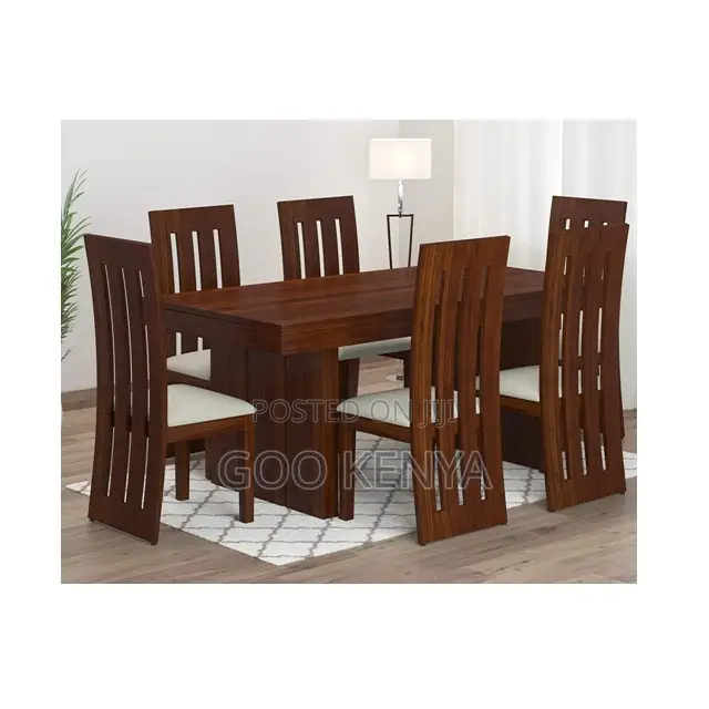 Home Dining Set; Solid Mahogany 6-Seater Dining Table and Chair Set