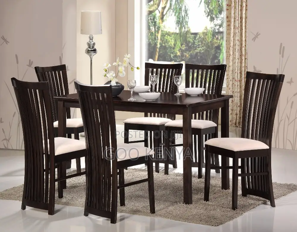 Home Dining Set; Solid Mahogany 6-Seater Dining Table and Chair Set