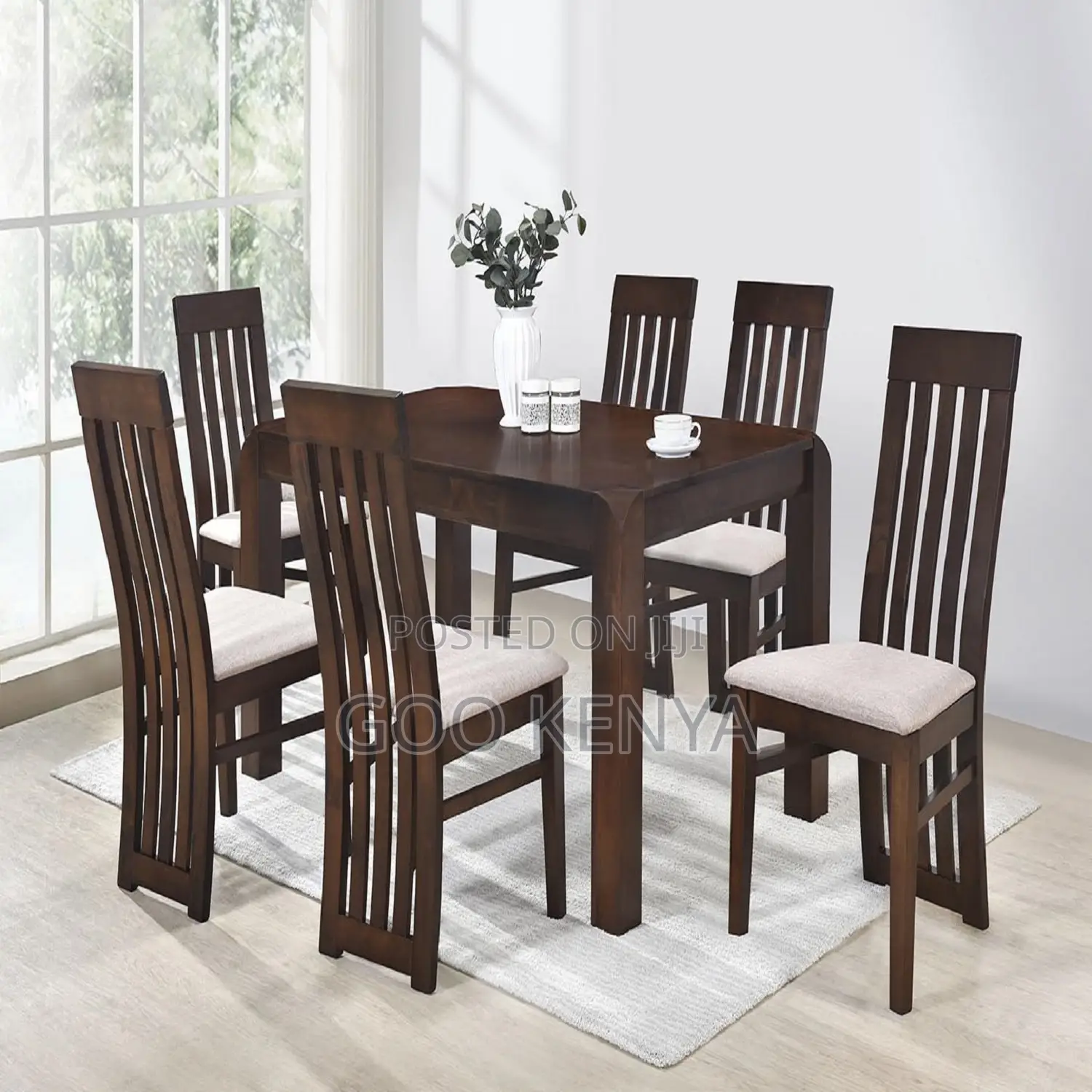 Home Dining Set; Solid Mahogany 6-Seater Dining Table and Chair Set