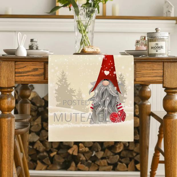 Wide Christmas Table Runner Snowman Gnome Table Cloth. - thumbnail 2