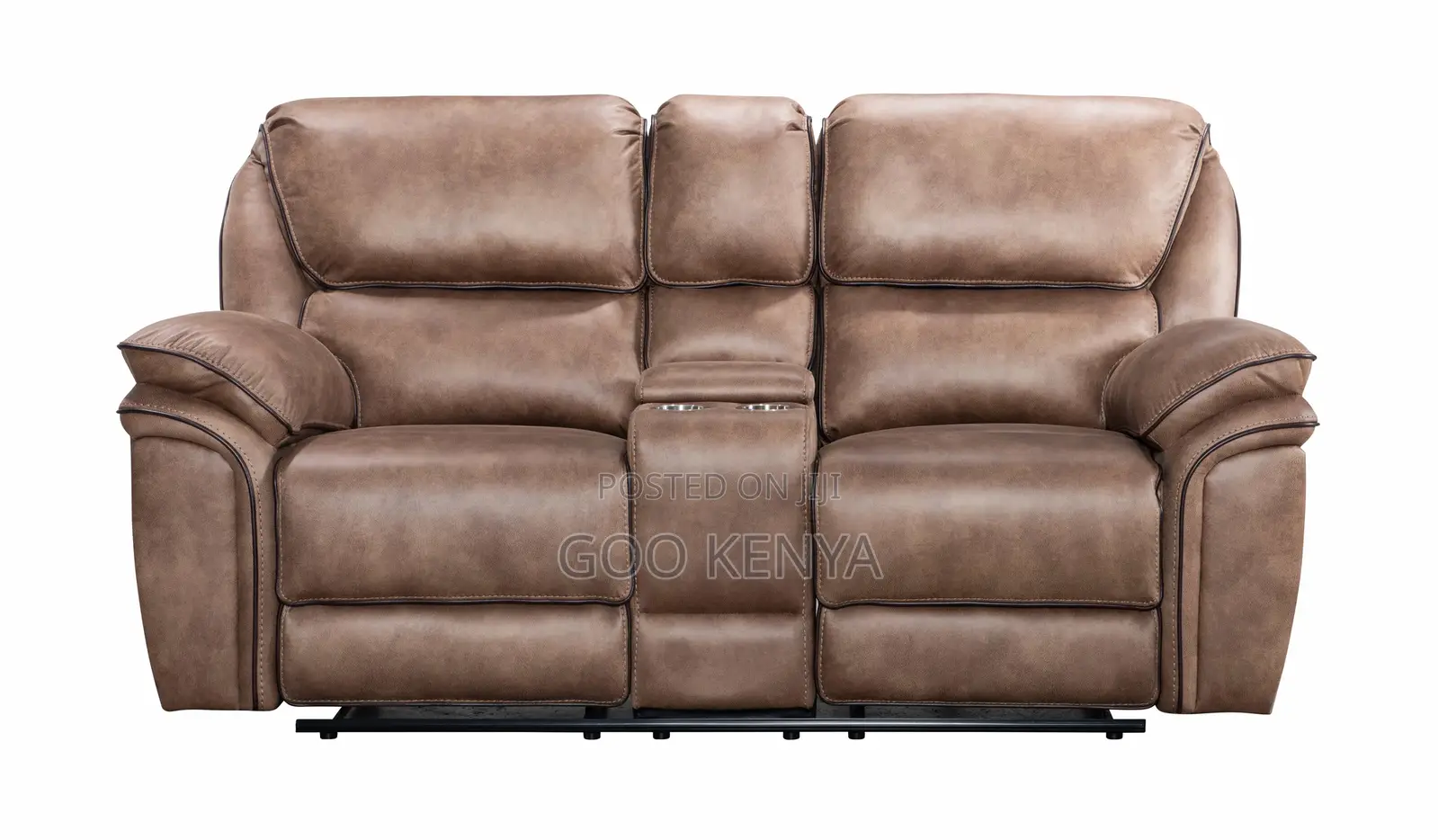 Home Sofa; Leather Reclining Two-Seater Sofa With Cup Holder
