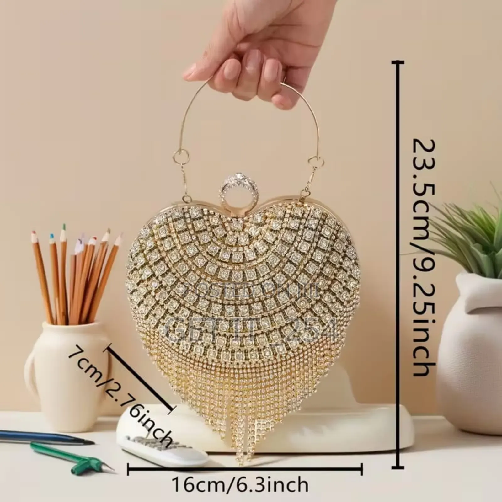 *Heart-shaped Evening Clutch Bag With Rhinestones And