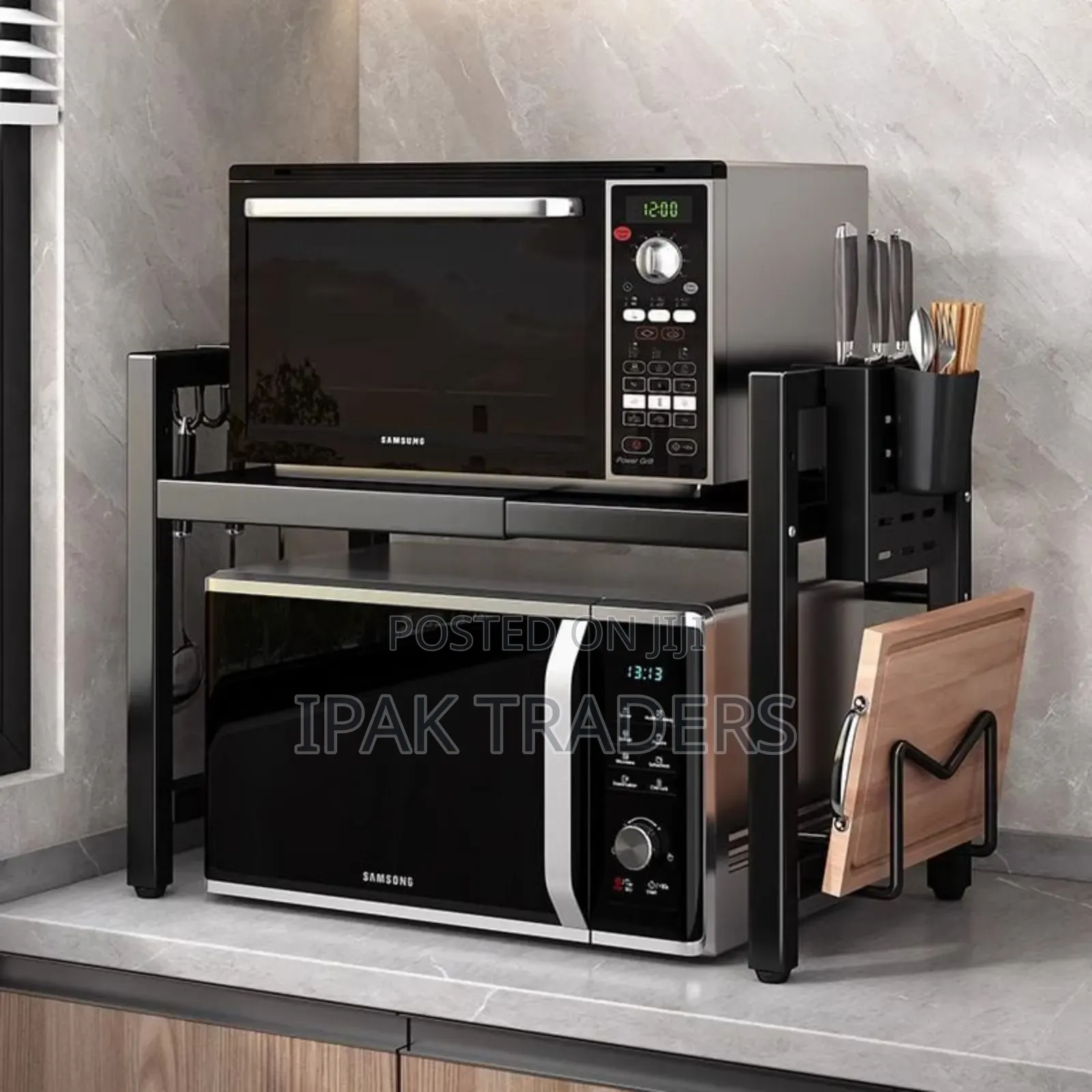 *Expandable High Quality 1 Tier Modern Metallic Microwave Stand