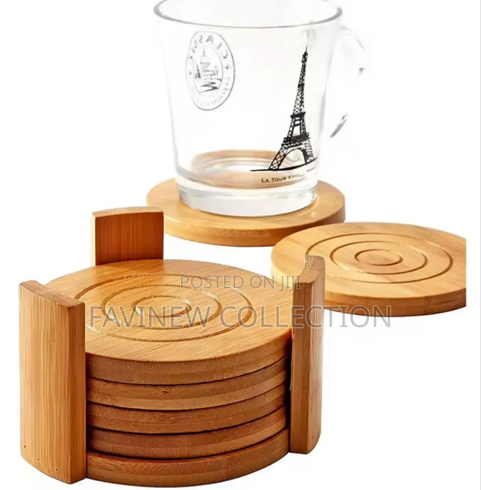 6pcs Round Bamboo Coaster Set