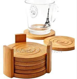 6pcs Round Bamboo Coaster Set