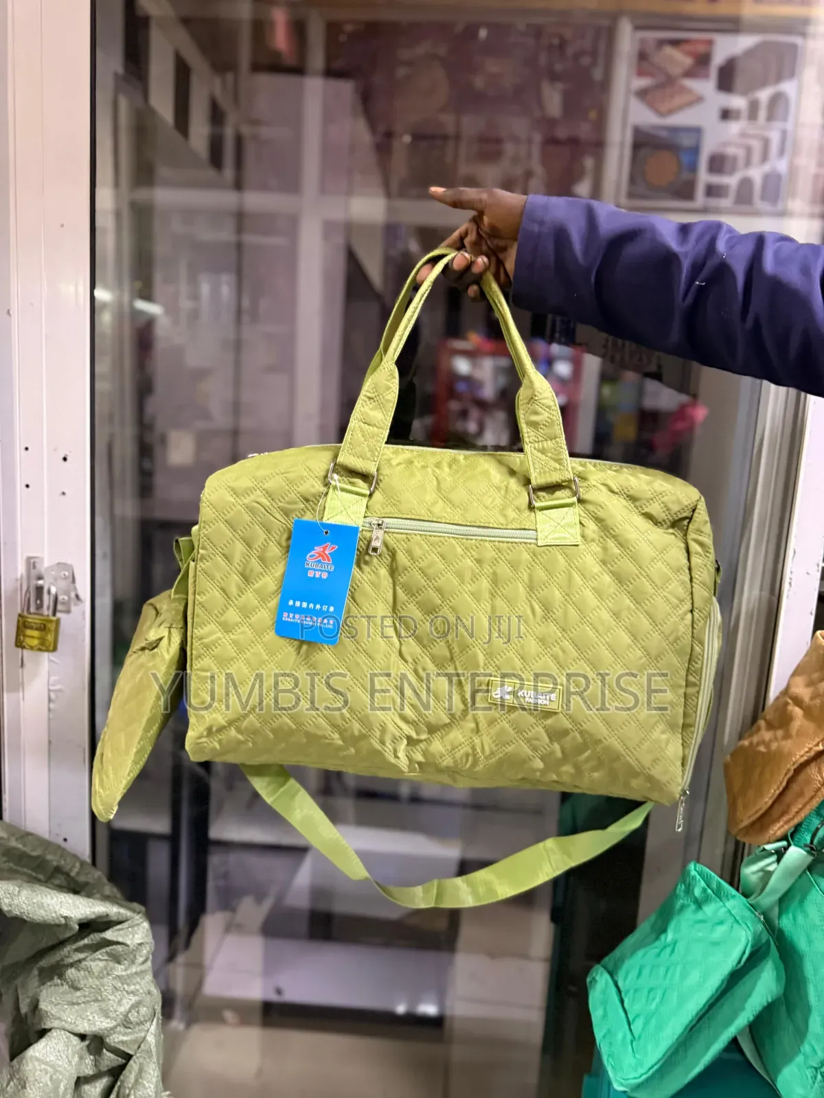 Green Gym Bag With a Pouch and Has a Shoe Compartment