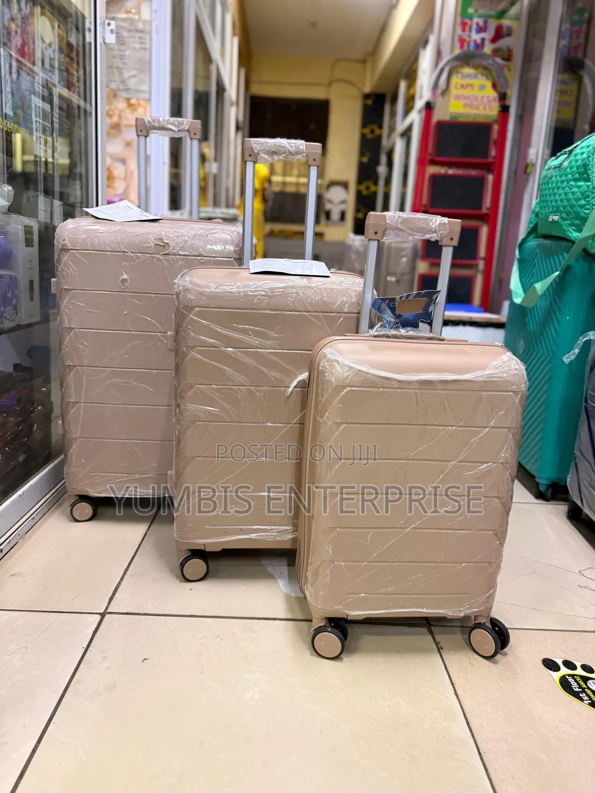 Beige Rubber Suitcase Set of 3 in 1