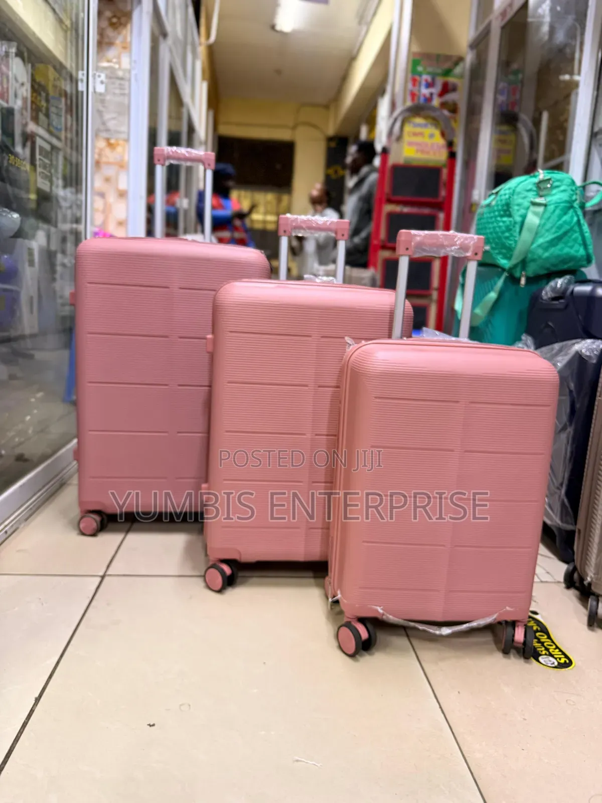 Pink 3 in 1 Premium Quality Rubber Suitcase Set Size 28
