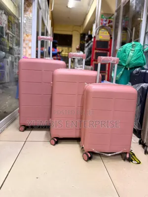 Pink 3 in 1 Premium Quality Rubber Suitcase Set Size 28